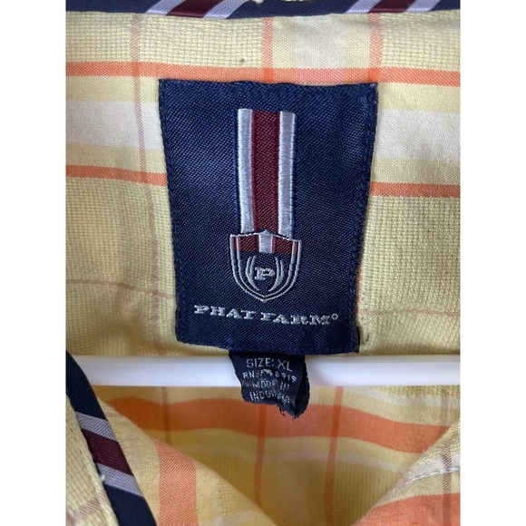 PHAT FARM Men's Short Sleeve Button Down Shirt Plaid Yellow/Orange Size XL - Picture 2 of 5